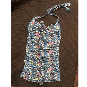 Blue Vintage Camera Print One Piece (Size S)